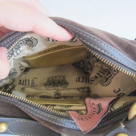 Juicy Couture Crown Brown Velvet Shoulder Hobo Bag - Picture 9 of 12